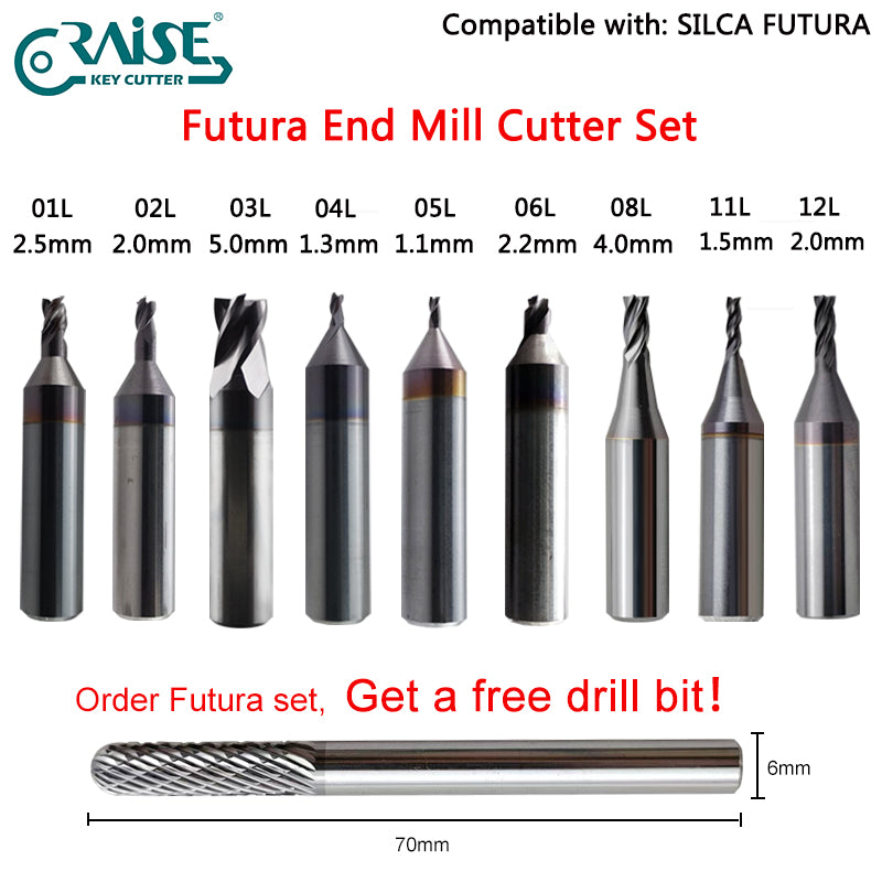 Futura End Milling Cutter Set Compatible with SILCA FUTURA Key Cutting Machine