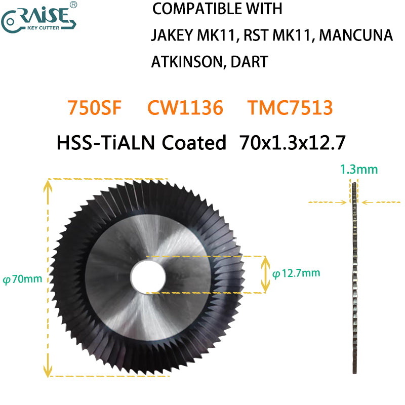 750SF 70x1.3x12.7 Milling Cutter for JAKEY MK11 RST MK11 MANCUNA ATKINSON Key Machine