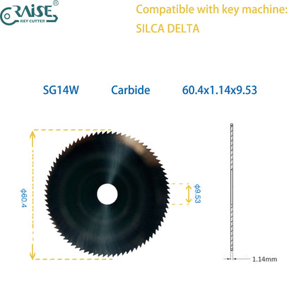 Flat slotter SG14W 60.4x1.14x9.52 in Carbide Compatible with SILCA DELTA Key Machine