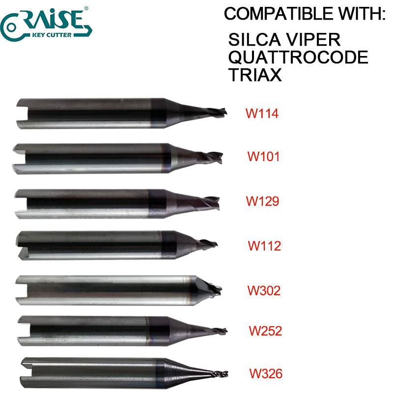 High Grade End Milling Cutter W326 W114 W101 W129 W112 W302 W252 W268 W219 W285 W305 W281 W134 Compatible SILCA VIPER QUATROCODE TRAIX Key Cutting Machine