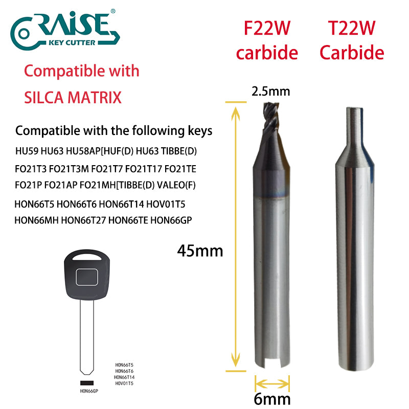 RAISE Carbide Cutter F22W T22W Compatible with SILCA Matrix Key Cutting Machines