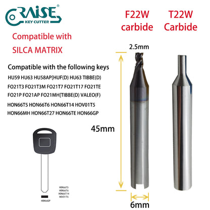 RAISE Carbide Cutter F22W T22W Compatible with SILCA Matrix Key Cutting Machines
