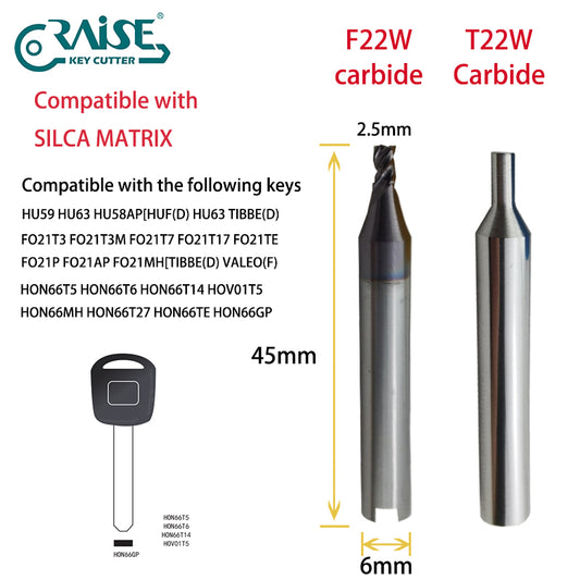 RAISE Carbide Cutter F22W T22W Compatible with SILCA Matrix Key Cutting Machines