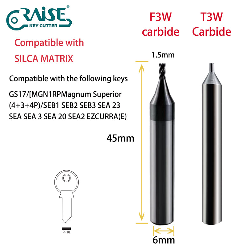 RAISE Carbide Cutter 1.5mm F3W T3W Compatible with SILCA MATRIX Key Cutting Machines