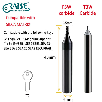 RAISE Carbide Cutter 1.5mm F3W T3W Compatible with SILCA MATRIX Key Cutting Machines