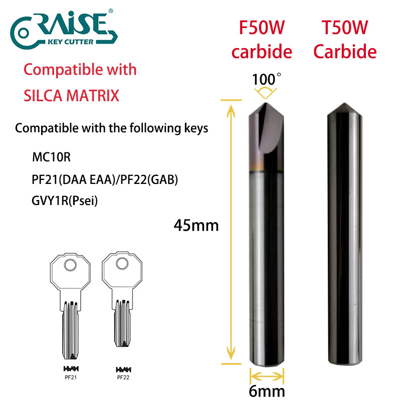 RAISE Carbide Cutter F50W T50W Compatible with SILCA Matrix Key Cutting Machines