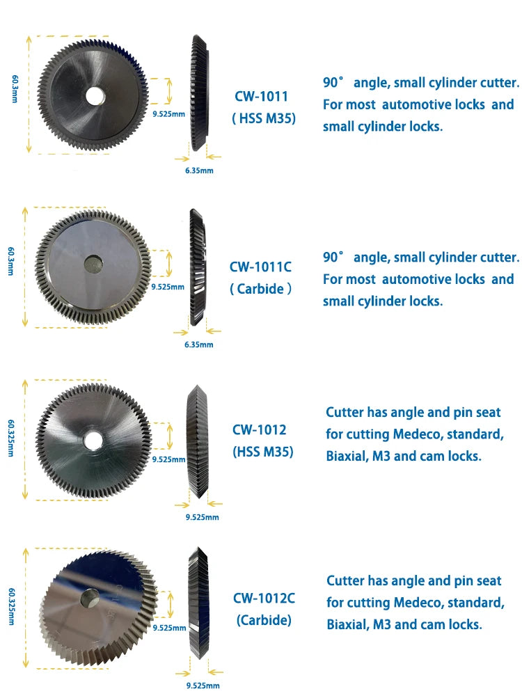 HPC Key Cutter CW-1011 CW-1012 CW-1013 CW-1014 CW-20FM CW-6010 CW-90MC Compatible with HPC Key Duplicator Locksmith Tools