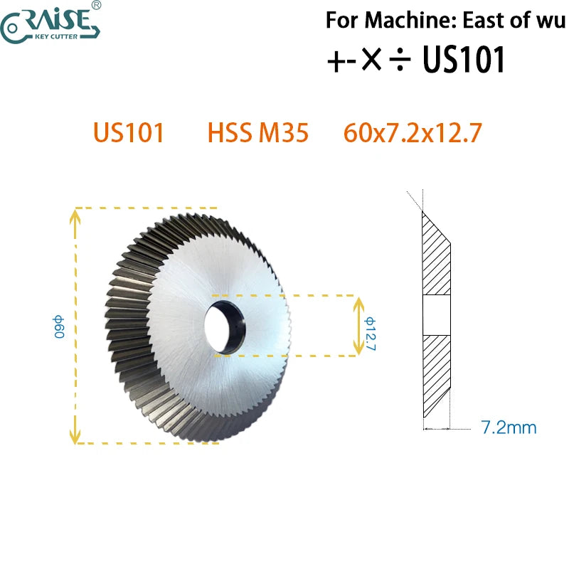 Milling Cutter 60x7.2x12.7 for US101 Key Machine  to Cut  Standard cylinder keys