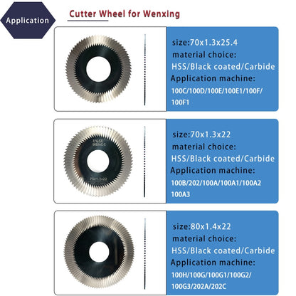 0011 70x7.3x12.7 Milling Cutter with 0010 60x7.3x12.7 for Wenxing Key Machine 100D 100E 100F 100G