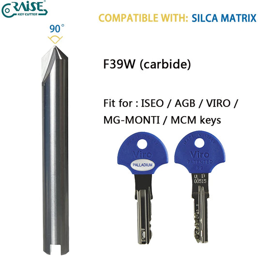 Milling Cutter F39W 90° Compatible With SILCA Matrix Key Duplicating Machine to Copy ISEO AGB VIRO Keys Locksmith Tools