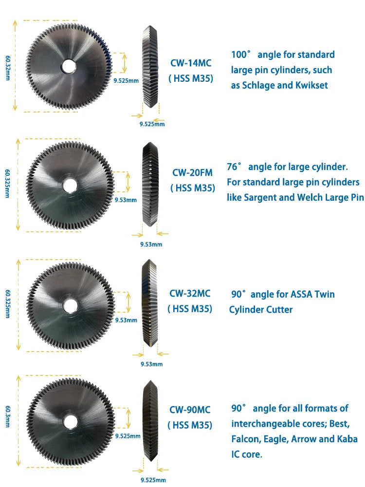 HPC Key Cutter CW-1011 CW-1012 CW-1013 CW-1014 CW-20FM CW-6010 CW-90MC Compatible with HPC Key Duplicator Locksmith Tools