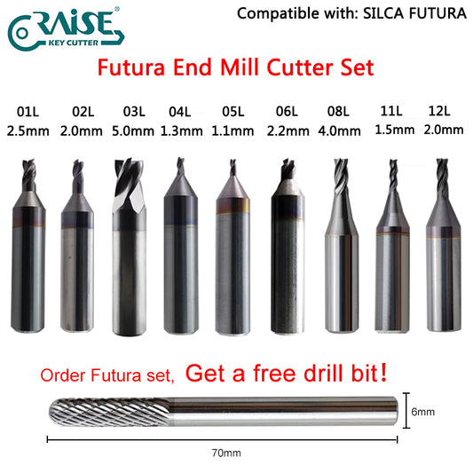 Futura End Milling Cutter Set Compatible with SILCA FUTURA Key Cutting Machine